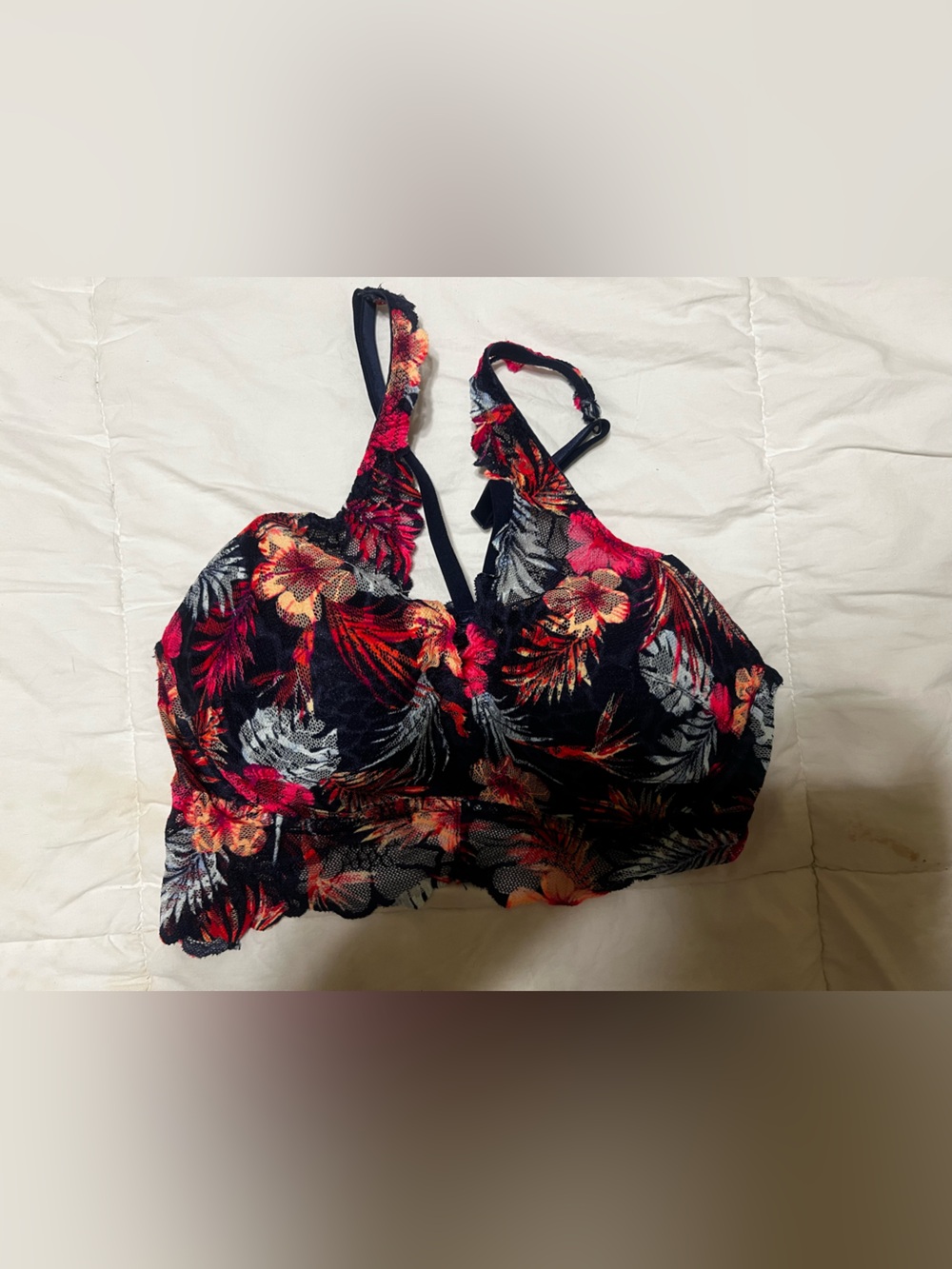 PINK Victoria's Secret Pink and Black Lace Trim Bra